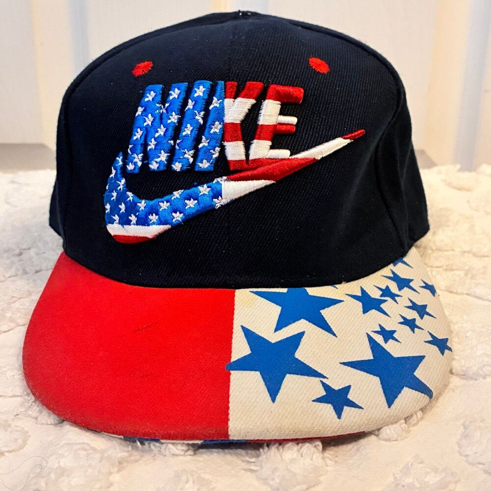 Nike USA Flag Snapback Hat Black Red White Blue Stars Patriotic Cap Adjustable